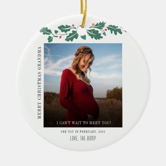Frohe Weihnachten Oma Foto Baby Due Date Keramik Ornament (Vorne)