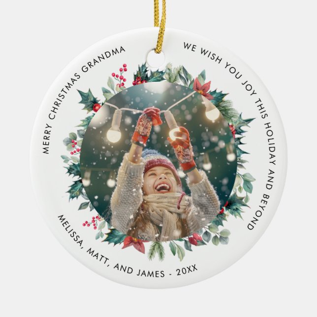 Frohe Weihnachten Oma Foto Holiday Keramik Ornament (Vorne)