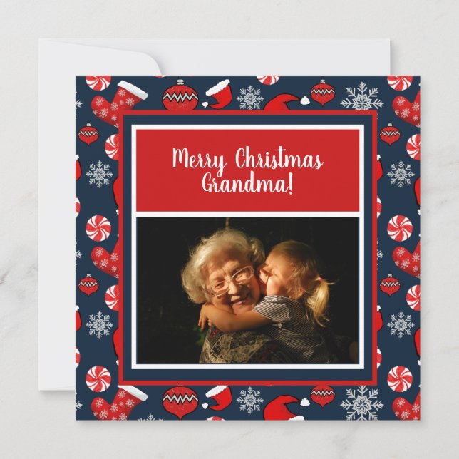 Frohe Weihnachten Oma Foto Holiday Pattern (Vorderseite)