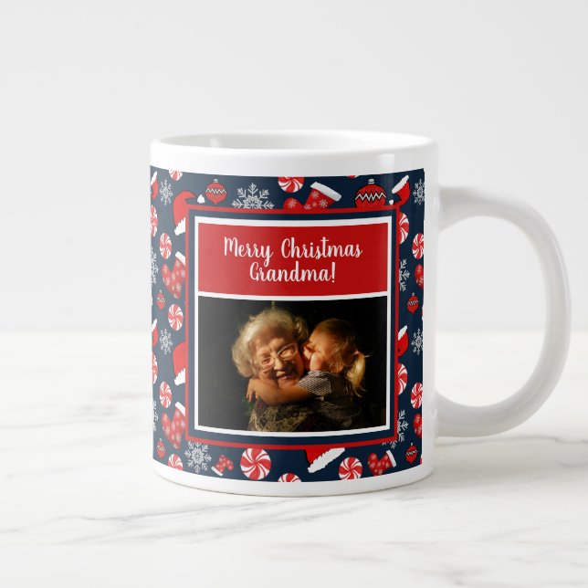 Frohe Weihnachten Oma Foto Holiday Pattern Jumbo-Tasse (Rechts)