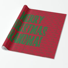 Frohe Weihnachten Oma Green Stars Typografie Red Geschenkpapier
