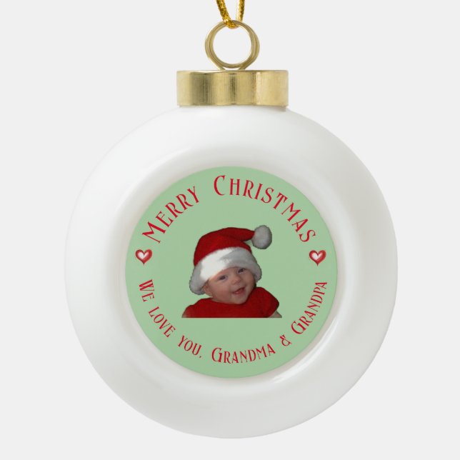 Frohe Weihnachten Oma & Opa, Eigenes Foto Geschenk Keramik Kugel-Ornament (Vorderseite)