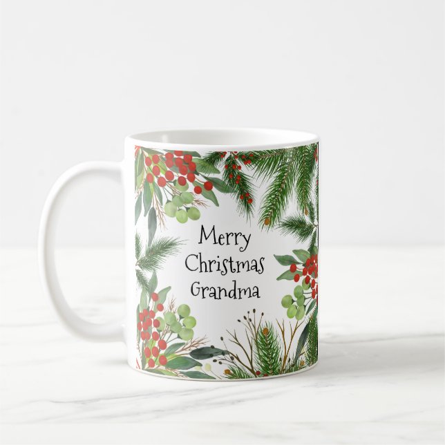 Frohe Weihnachten Oma Red Green Festival Holly Kaffeetasse (Links)