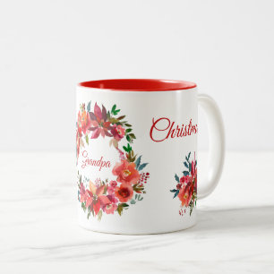 Frohe Weihnachten Opa Floral Poinsettia Wreath Zweifarbige Tasse