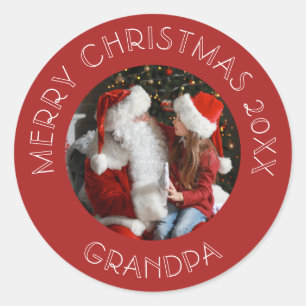 Frohe Weihnachten Opa   Santa Red Foto Runder Aufkleber
