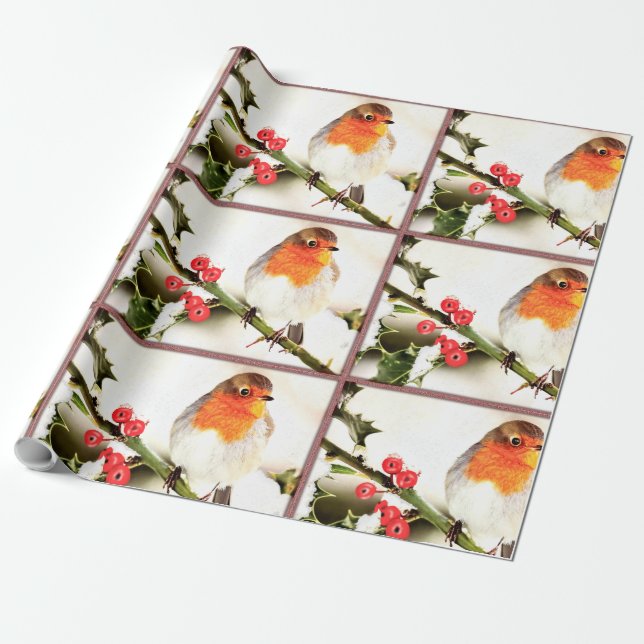 Frohe Weihnachten Orange Bird Urlaub Geschenkpapier (Ungerollt)