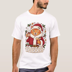 Frohe Weihnachten Orange Katze Weihnachtsmann Hut T-Shirt
