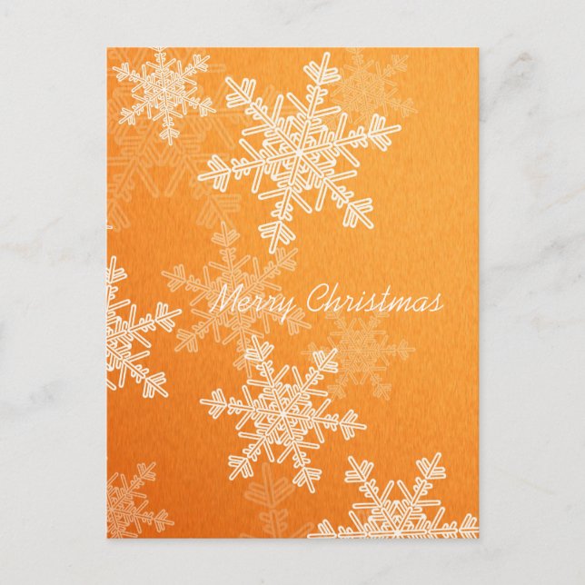 Frohe Weihnachten Orange White Snowflakes Minimali (Vorderseite)