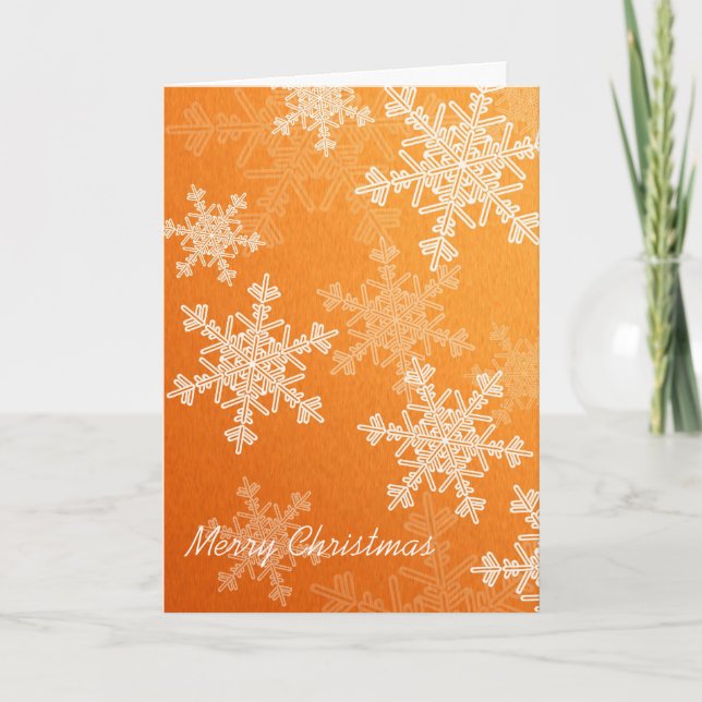 Frohe Weihnachten Orange White Snowflakes Minimali (Vorderseite)