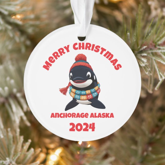 Frohe Weihnachten Orca Anchorage Alaska Ornament (Baum)