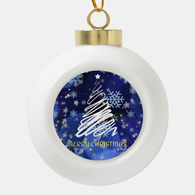 "Frohe Weihnachten" Ornament White on Blue (Vorderseite)