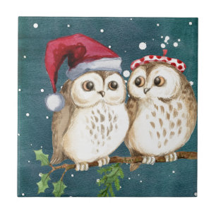 Frohe Weihnachten Owls Fliese