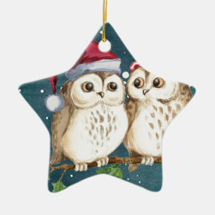 Frohe Weihnachten Owls Keramik Ornament