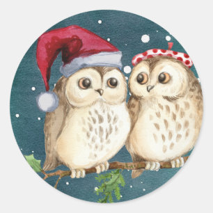 Frohe Weihnachten Owls Runder Aufkleber