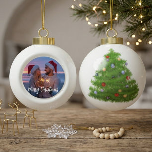 Frohe Weihnachten Paar Foto Gruß Keramik Kugel-Ornament