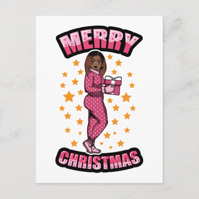 Frohe Weihnachten Pajama Melanin X-mas Sweater Sis Postkarte (Vorderseite)