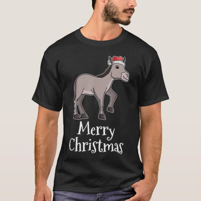 Frohe Weihnachten Pajamas Donkey Santas Hat Gesche T-Shirt (Vorderseite)