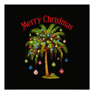 Frohe Weihnachten Palme Baum Licht Tropisches Weih Poster