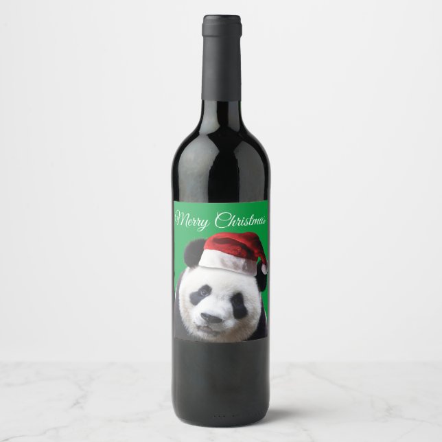 Frohe Weihnachten Panda Bear Weinetikett (Vorderseite)