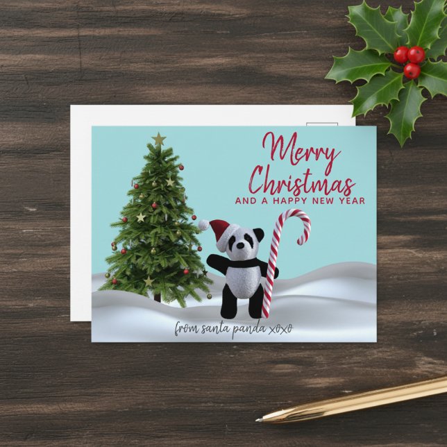 Frohe Weihnachten Panda Urlaub Postkarte (Send Santa Panda Christmas Postcard to your family and friends this holiday season)