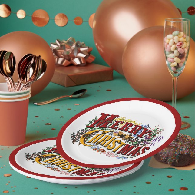 Frohe Weihnachten Papier-Teller Pappteller (Multi)