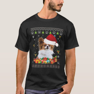 Frohe Weihnachten Papillon Dog Ugly Sweater Santa T-Shirt