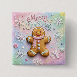 Frohe Weihnachten Pastell-Lebkuchenmann-Schneefloc Button