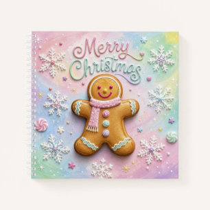 Frohe Weihnachten Pastell-Lebkuchenmann-Schneefloc Notizbuch