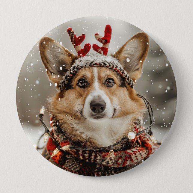 Frohe Weihnachten Pembroke Welsh Corgi Dog Button (Vorderseite)