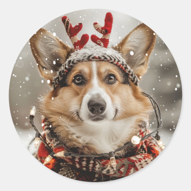 Frohe Weihnachten Pembroke Welsh Corgi Dog Runder Aufkleber (Vorderseite)