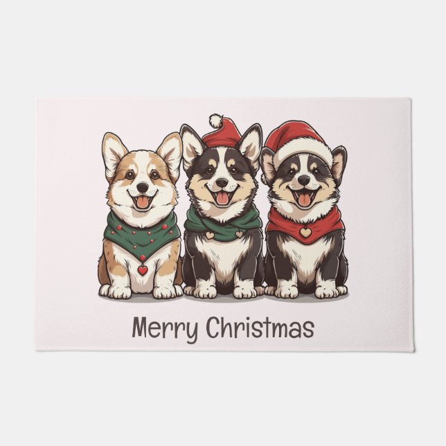 Frohe Weihnachten Pembroke Welsh Corgi Hunde Fußmatte (Vorderseite)