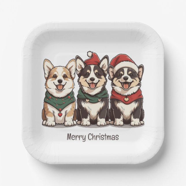 Frohe Weihnachten Pembroke Welsh Corgi Hunde Pappteller (Vorderseite)