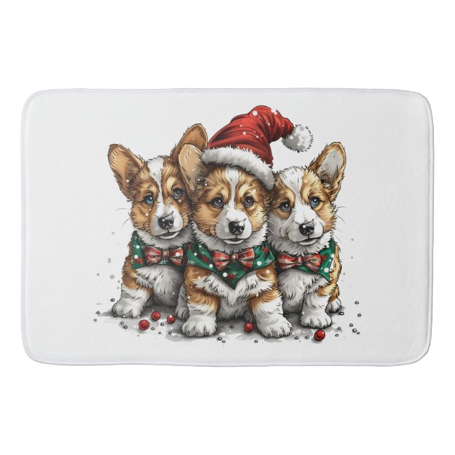 Frohe Weihnachten Pembroke Welsh Corgi Welpen Badematte (Vorderseite)