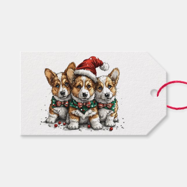 Frohe Weihnachten Pembroke Welsh Corgi Welpen Geschenkanhänger (Vorderseite (Horizontal))