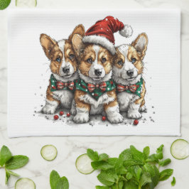 Frohe Weihnachten Pembroke Welsh Corgi Welpen Geschirrtuch