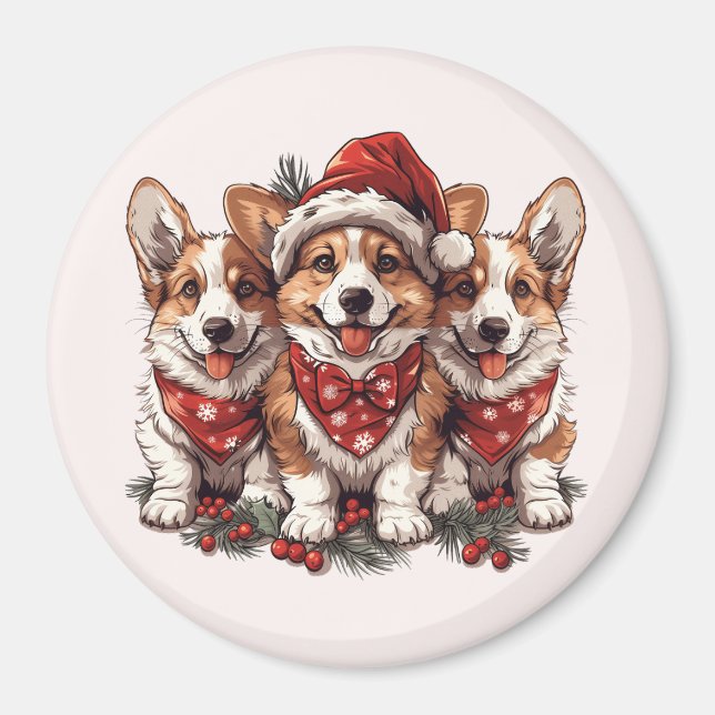 Frohe Weihnachten Pembroke Welsh Corgi Welpen Magnet (Vorne)