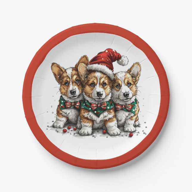 Frohe Weihnachten Pembroke Welsh Corgi Welpen Pappteller (Vorderseite)