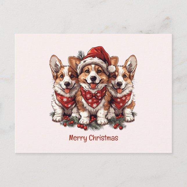 Frohe Weihnachten Pembroke Welsh Corgi Welpen Postkarte (Vorderseite)