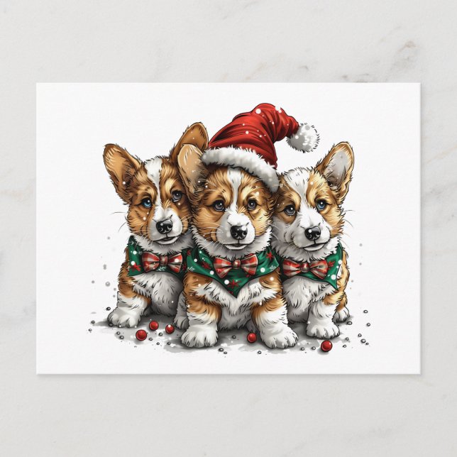 Frohe Weihnachten Pembroke Welsh Corgi Welpen Postkarte (Vorderseite)