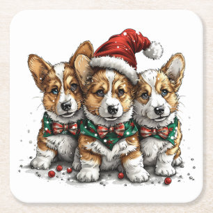 Frohe Weihnachten Pembroke Welsh Corgi Welpen Rechteckiger Pappuntersetzer