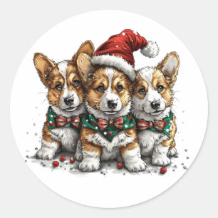 Frohe Weihnachten Pembroke Welsh Corgi Welpen Runder Aufkleber