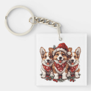 Frohe Weihnachten Pembroke Welsh Corgi Welpen Schlüsselanhänger