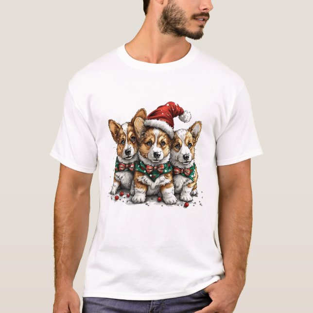 Frohe Weihnachten Pembroke Welsh Corgi Welpen T-Shirt (Vorderseite)