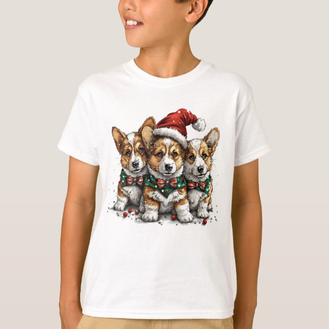 Frohe Weihnachten Pembroke Welsh Corgi Welpen T-Shirt (Vorderseite)