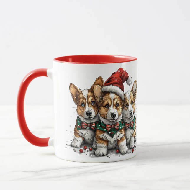 Frohe Weihnachten Pembroke Welsh Corgi Welpen Tasse (Links)