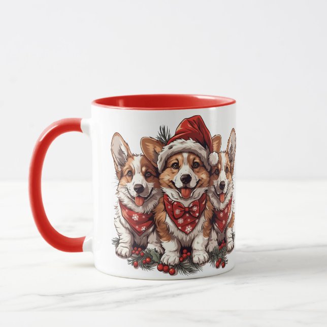 Frohe Weihnachten Pembroke Welsh Corgi Welpen Tasse (Links)