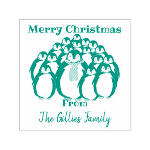 "Frohe Weihnachten" Penguin Familie Permastempel