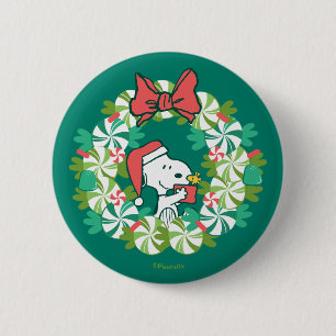 Frohe Weihnachten Peppermint Holiday Wreath Button