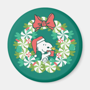 Frohe Weihnachten Peppermint Holiday Wreath Magnet