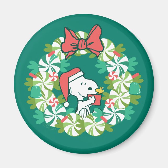 Frohe Weihnachten Peppermint Holiday Wreath Magnet (Vorne)